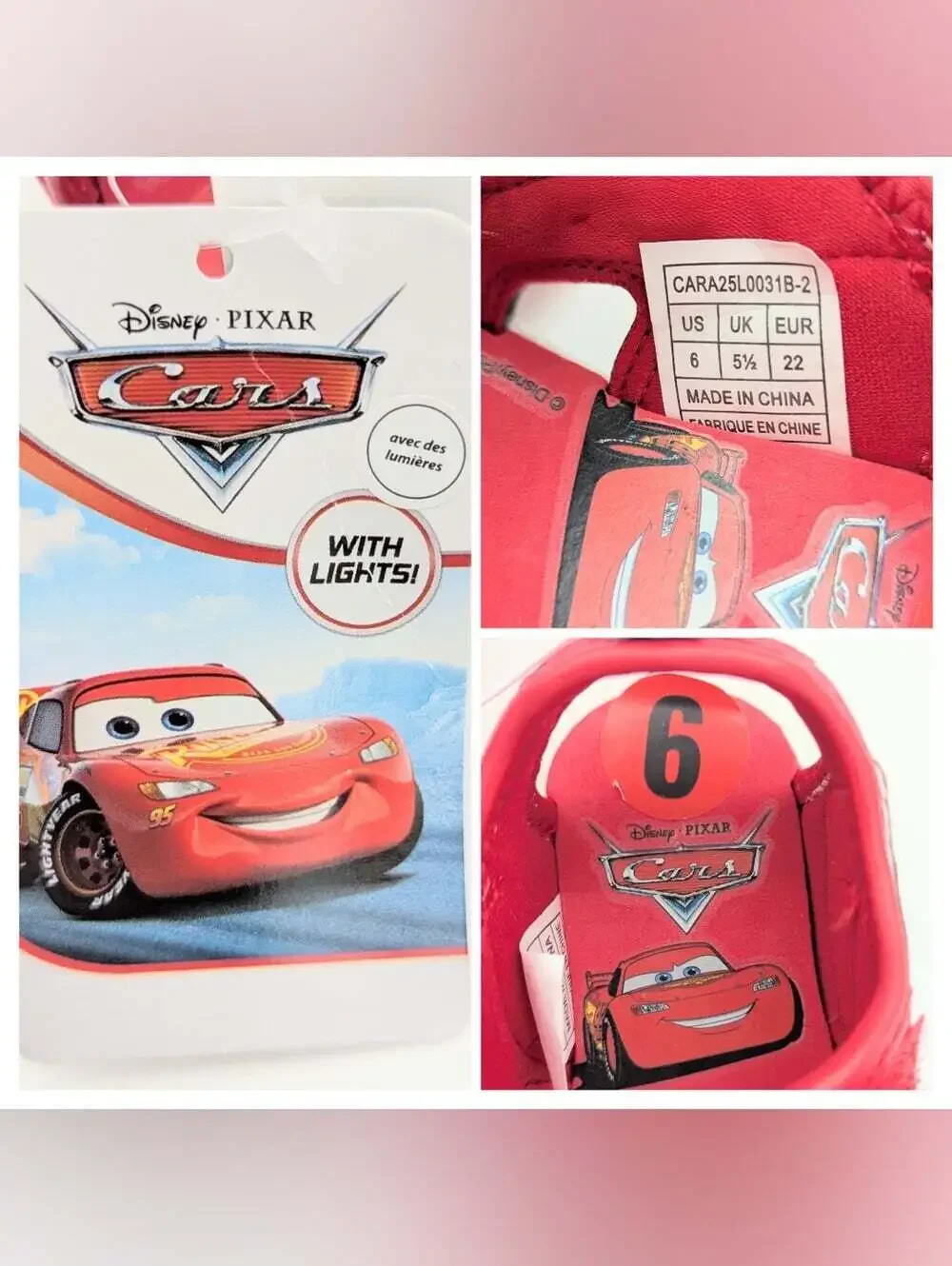 NWT Cars Lightning McQueen Kids (Size 6) Light-Up Sandals w/Velcro Open/Close